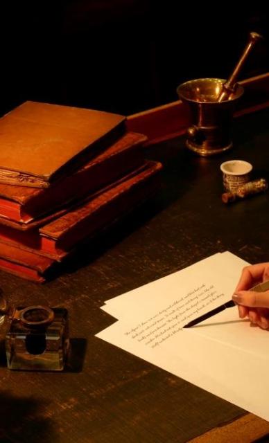 Victorian doctor writing with scalpel