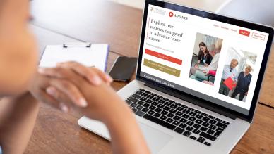 person viewing Advance platform on screen