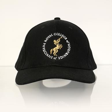 Photo of Black baseball cap with embroidered RCPE gold Chiron Emblem
