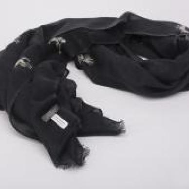 Photo of Large charcoal grey finest wool and cashmere blend scarf, printed with white Chiron emblem