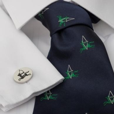 Photo of Silk collegiate tie for Members & Fellows in blue with green & white emblem