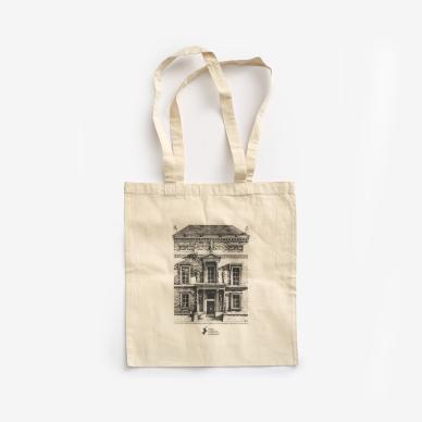 Photo of tote bag with hand drawn image of RCPE building, 9 Queen Street