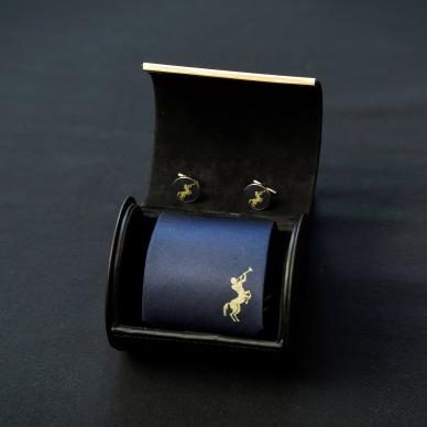 navy tie and cufflinks