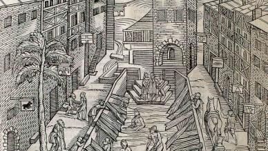 The Baths of Plombiere, woodcut from Thomas Guinta