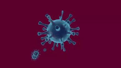 Blue microorganism on purple background 
