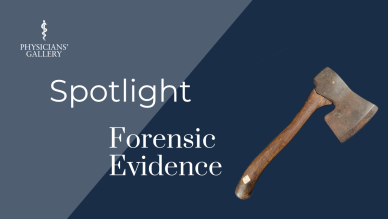 Promotional image showing a photograph of an axe